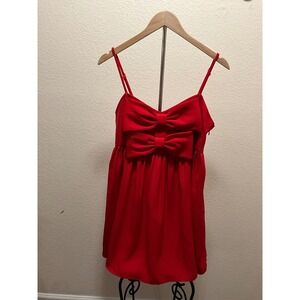 Blu pepper  Red Bow Spaghetti Strap Babydoll Dress Size L‎